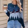 Women's Fashionable Casual Christmas Printed Pleated Comfortable Round Neck Loose Long Sleeve T-Shirt Top