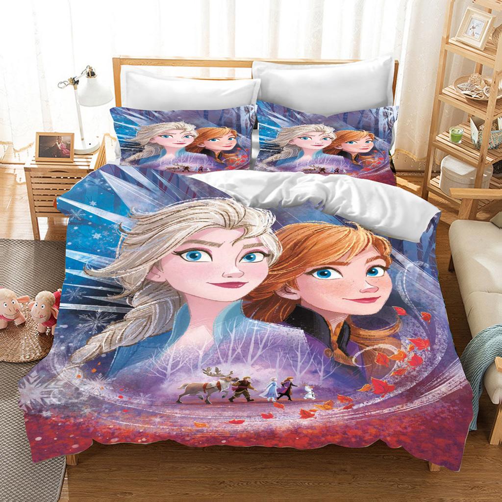 Children's Frozen Princess Bedding Set Elsa Bear Duvet Cover Queen with Pillowcase 3D Children's Bedding Set