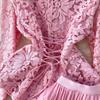 Women's Elegant Embroidered Beaded Lace V-Neck Shirt & Pleated Long Skirt Set