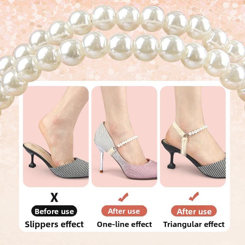 Pearl Lace Bundle Shoelaces Hollow High Heels Free Installation Anti-drop Heel Straps Slippers Become Sandals Lazy Fixing Straps