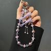 Fashion Bow Pearl Fringed Mobile Phone Lanyard, Light Luxury Crystal Beaded Short Wrist Phone Chain Hand Chain Pendant