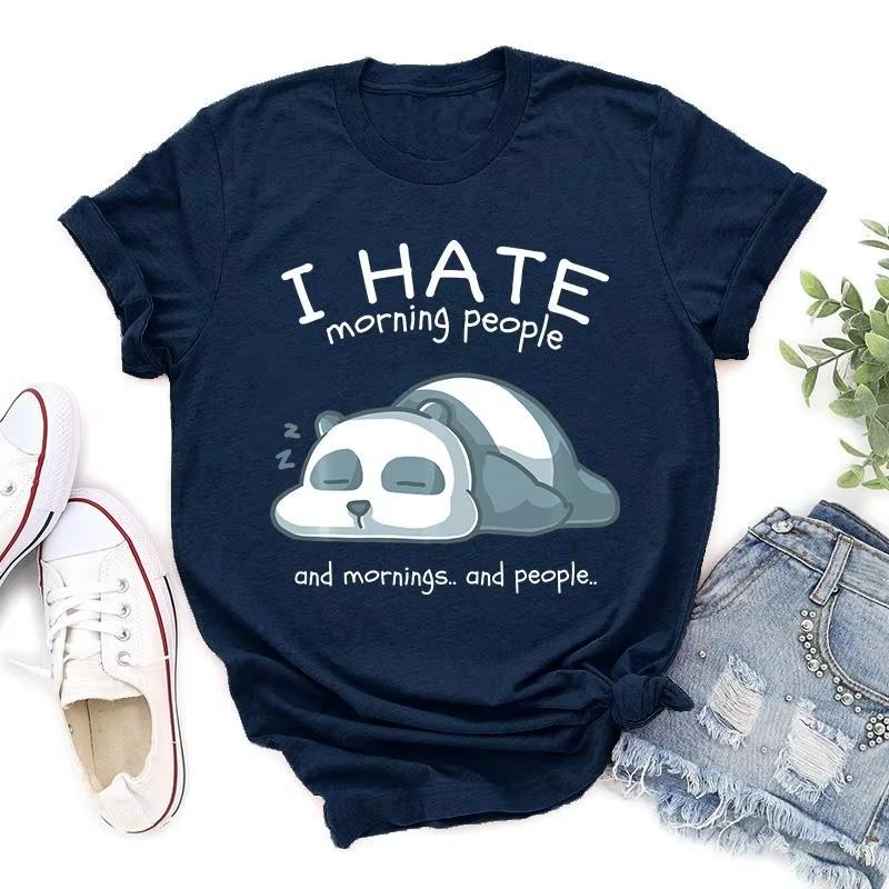 

Cute I Hate Morning People Print Tshirts For Women Summer Lovely Short Sleeve Casual Round Neck Tshirts Ladies Creative Tops 4XL