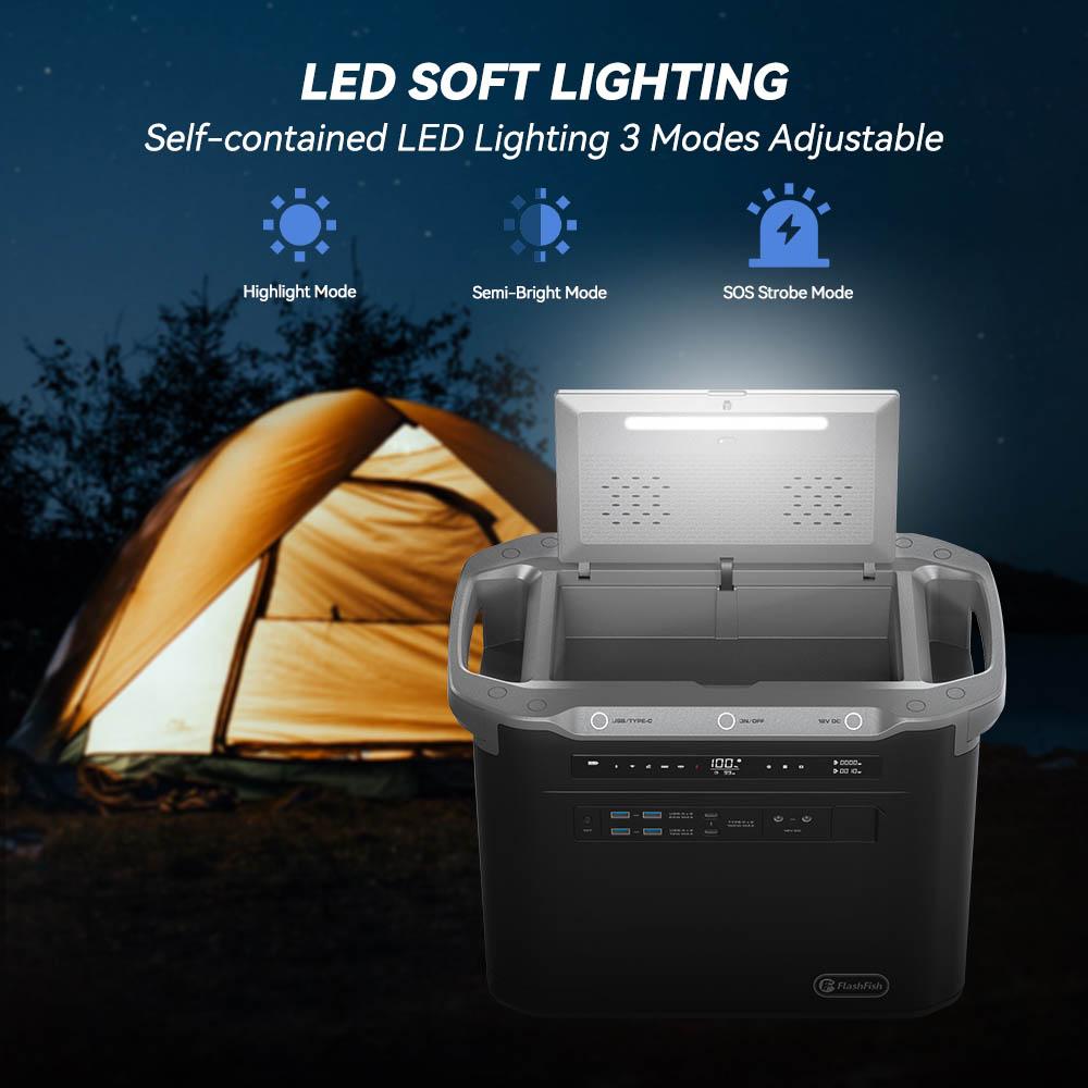 Flashfish S25 Portable Power Station, 2000W 1997Wh Outdoor Generator, LED Light, 3000+ LiFePO4 Battery, 1600W AC Fast Charge, UPS