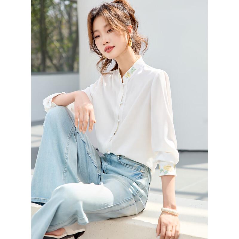Sanpowa Women s Luxury Embroidered Stand-Collar Blouse M