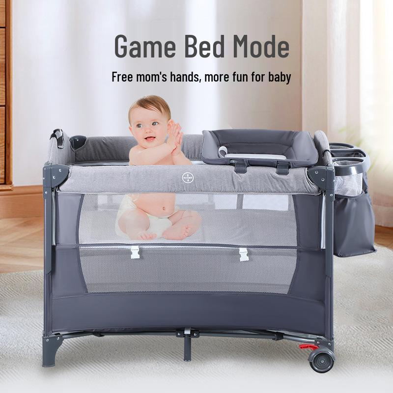 Adjustable Folding Baby Crib - Multi-functional Bedside Sleeper & Newborn Play Area
