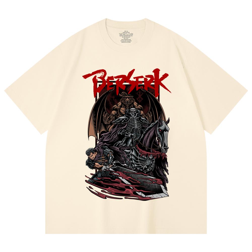 230 Gsm 100% Cotton Berserk V4 Skull Knight Print Unisex Heavy Cotton T Shirt