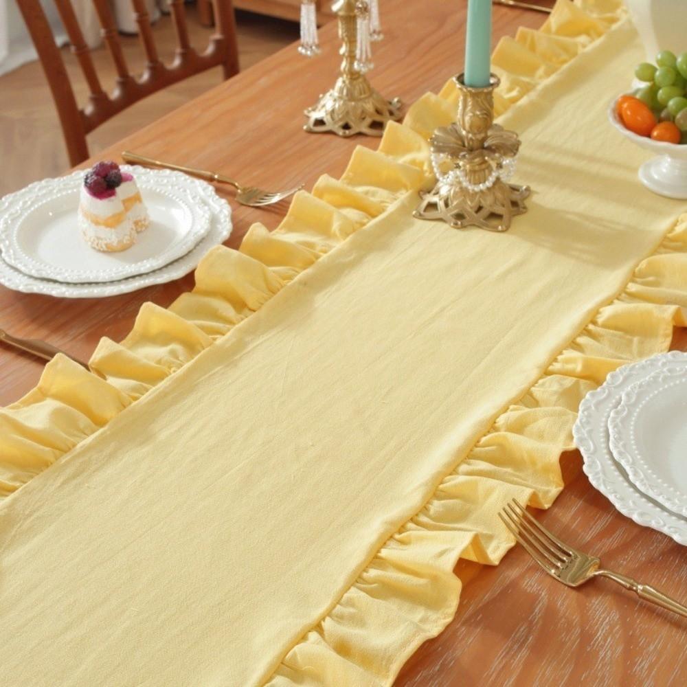 Solid Color Ruffled Edge Table Runner Rustic Style Tables Cover Dinning Table Runner  Kitchen Decor