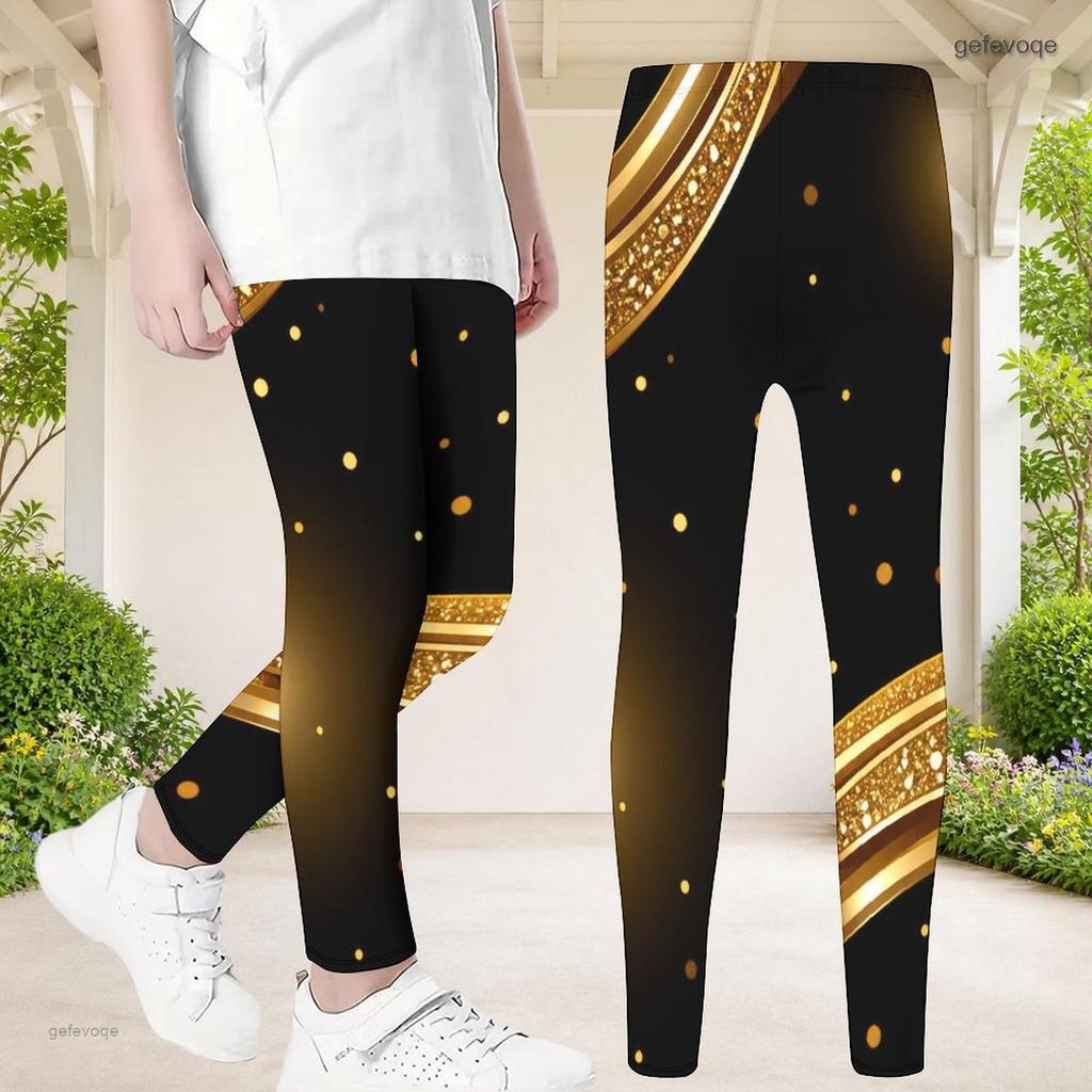 Girls Full Length Fitted Floral Printed Yoga Leggings Stretch Waist