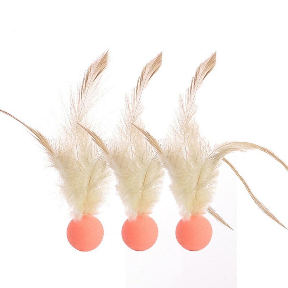 3Pcs Solid Biting Cat Interactive Ball Toy with Feathers Self Fun Cat Toy Bouncing Balls Interactive Play Elastic