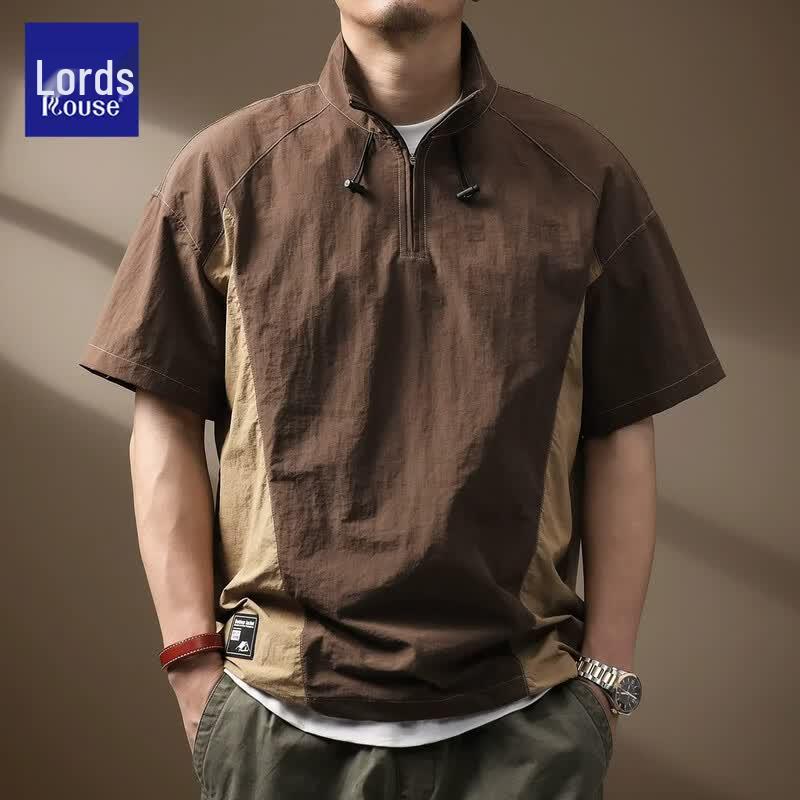 Men s Quick-Dry Ice Silk Half-Zip Polo Shirt M