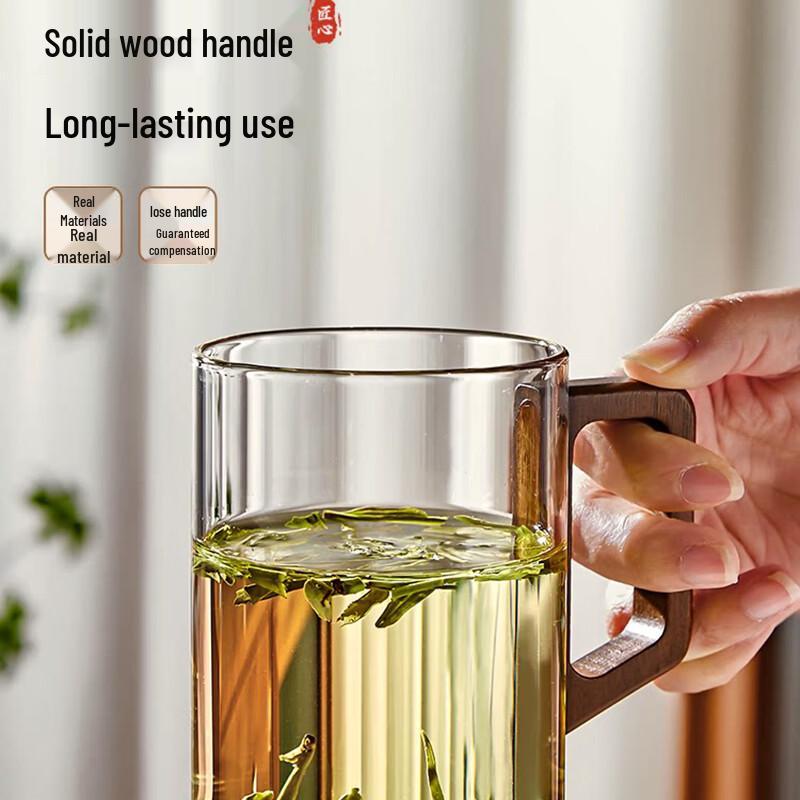 JIMI High Borosilicate Glass Water Cup Set with Wooden Rack