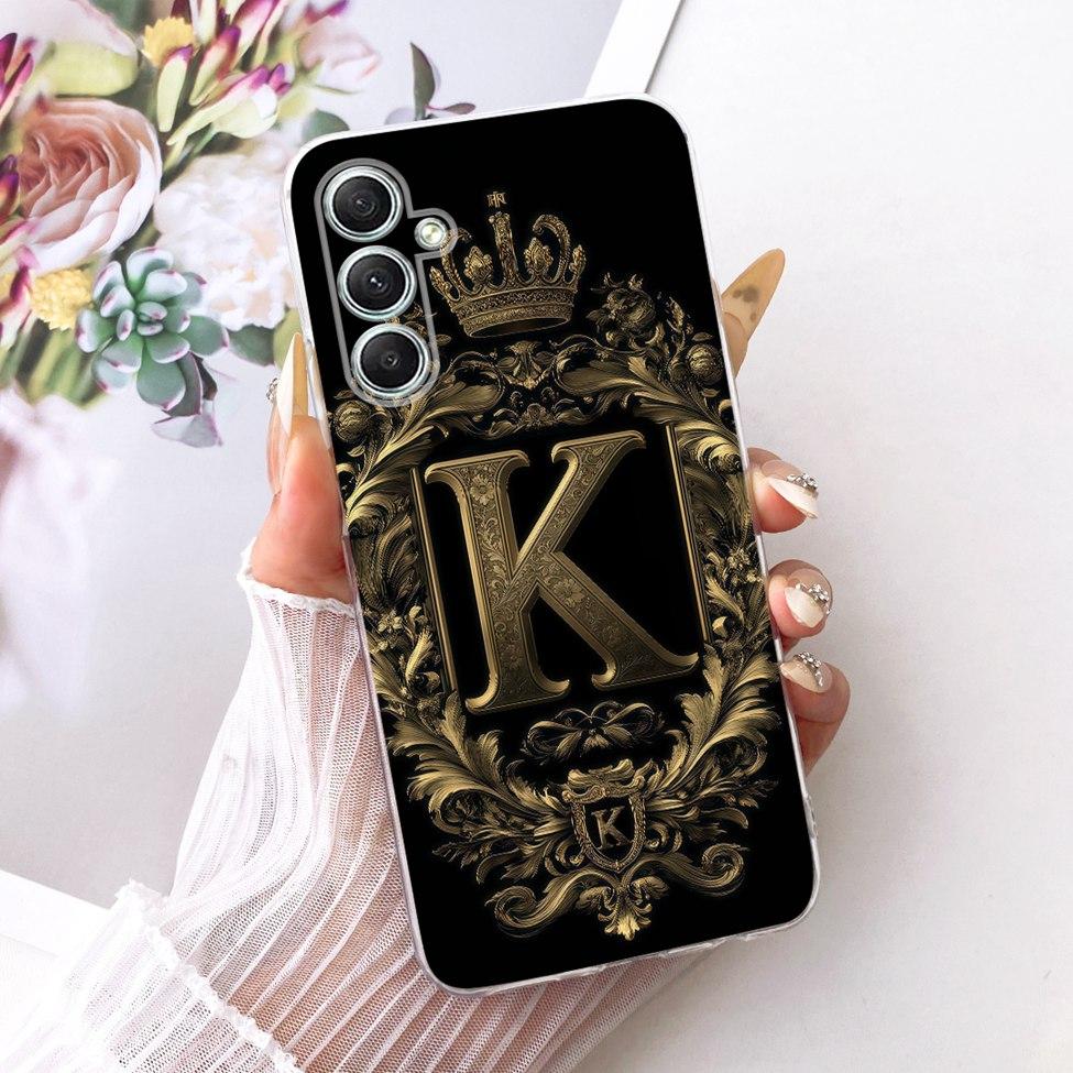 Clear For Samsung Galaxy A35 5G Case Luxury Crown A-Z Letters 2D Flat Pattern Soft Casing For Samsung A35 5G A356E A356B Cover