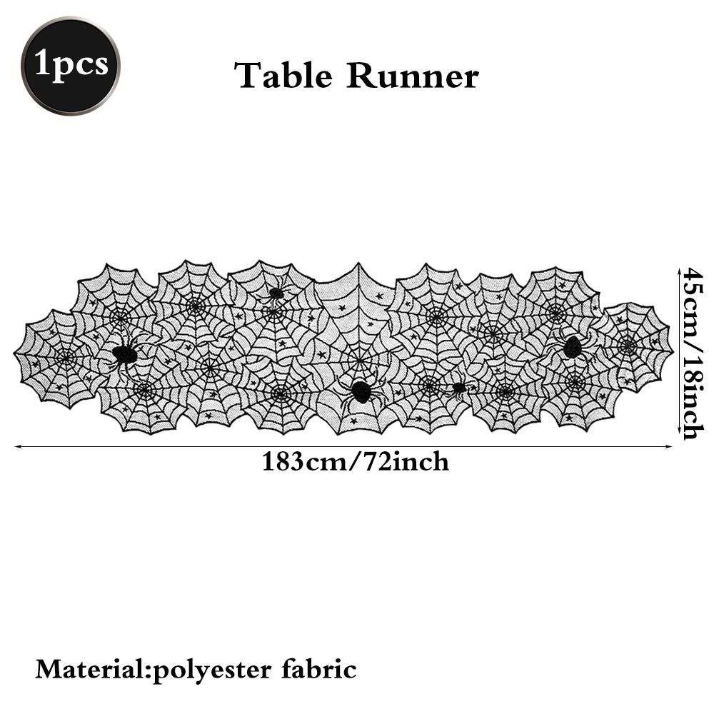 Halloween Black Lace Spider Web Table Runner Fireplace Mantel Scarf Cover Cobweb Tablecloth Scary Event Party Decorations Supply