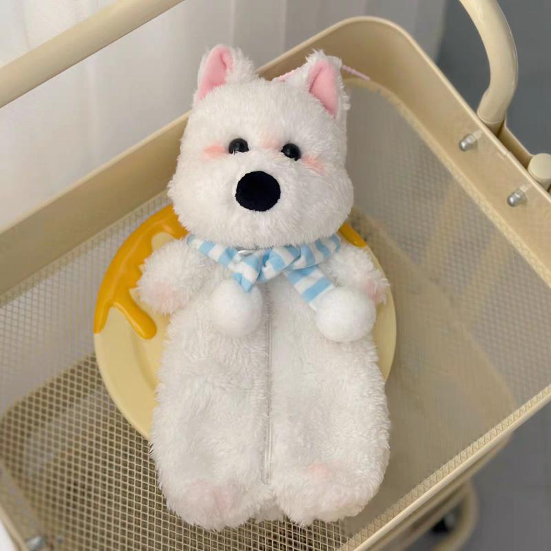 

Cute Cartoon Plush Western Highland Dog Pencil Case Kawaii Plush Animal Doll Bag Multifunctional Large Capacity Stationery Bag