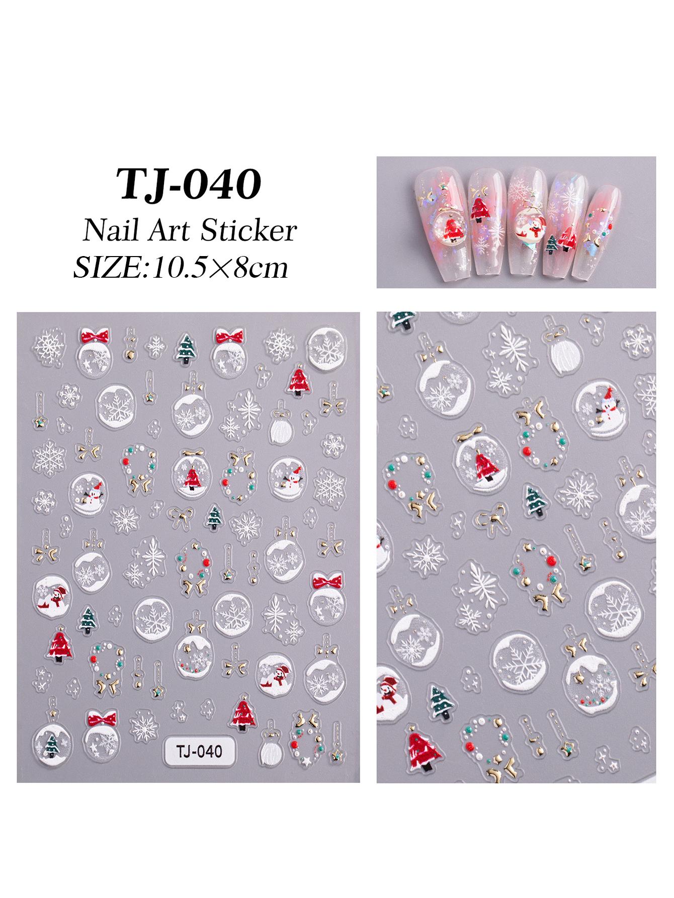 1/2pcs Winter Christmas Ball Snowflake Nail Stickers 5D Relief White Hollow Christmas Celebration Nail Stickers Decorations