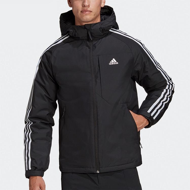 adidas 3st Down Jkt Logo Printing Side Stripe Sports Stay Warm hooded down Jacket Black Men's GF0098