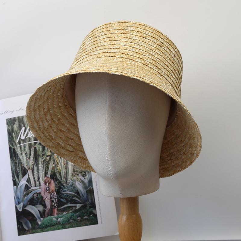 INS Photo Natural Black Straw Bucket Hats Fashion Beach Hat Summer Women Lady Sun Hats
