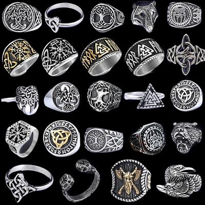 Multi-style Vintage Nordic Viking Rings for Men Stainless Steel Norwegian Tree of Life Valknut Compass Ring Jewelry Dropshipping