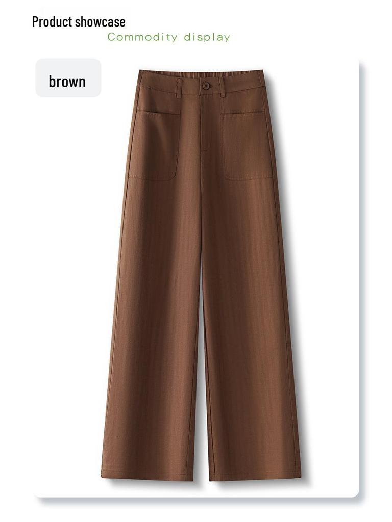 Women's Wide-Leg Brown Cotton Linen Pants - Summer 2025 Collection: Thin, Loose, Casual, Straight-Leg Trousers for Petite Sizes