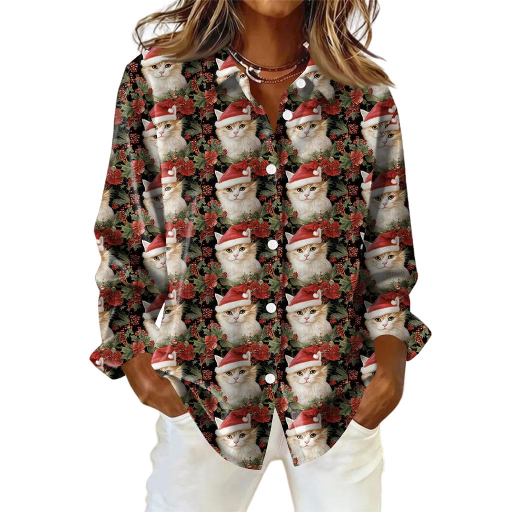 Dameskjorte med blomsterprintknapper, langermet avslappet vanlig skjorte bluser avslappet plussstørrelse basic topper