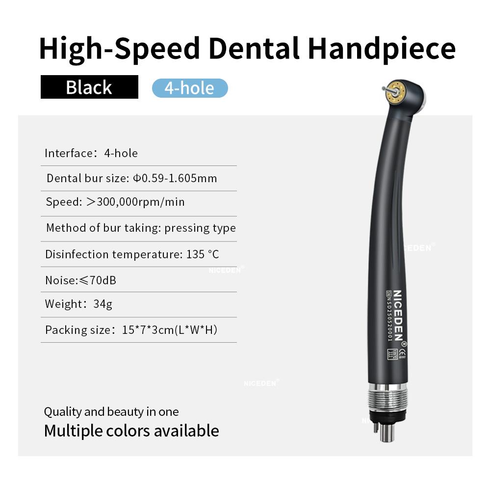 Niceden High-Speed Handpiece LED Push Button Standard Head 2/4 Holes Three Water Spray Air Oral Therapy Equipments Accessories 5 LED 5 Water Holes