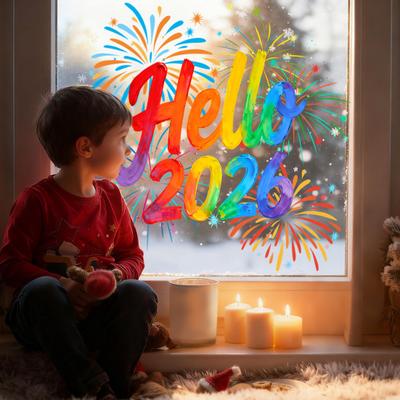1/2 Sheets 2026 New Year Window Cling Removable Waterproof Static Glass Sticker Happy New Year Holiday Festival Decoration Decal
