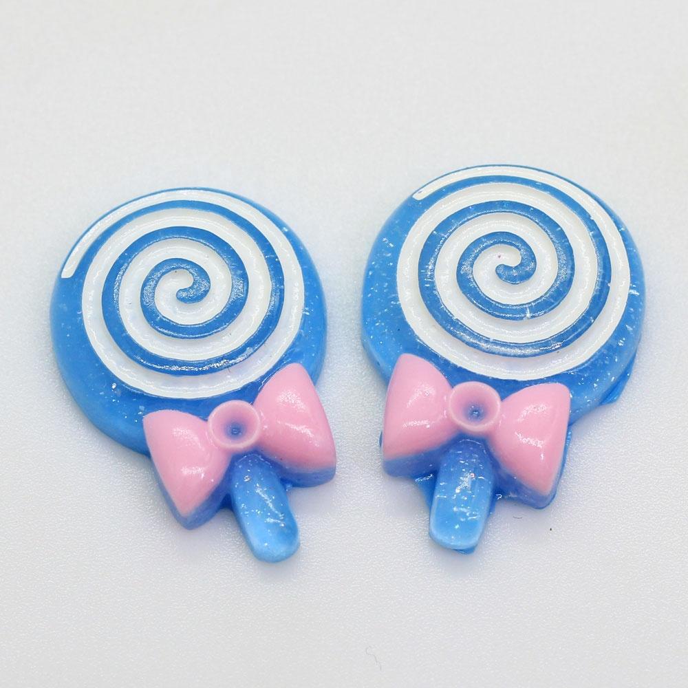 Mixed Color 100PCS Glitter Lolly With Bow Resin Lollipop Candy Scrapbook DIY Kawaii Cabochon