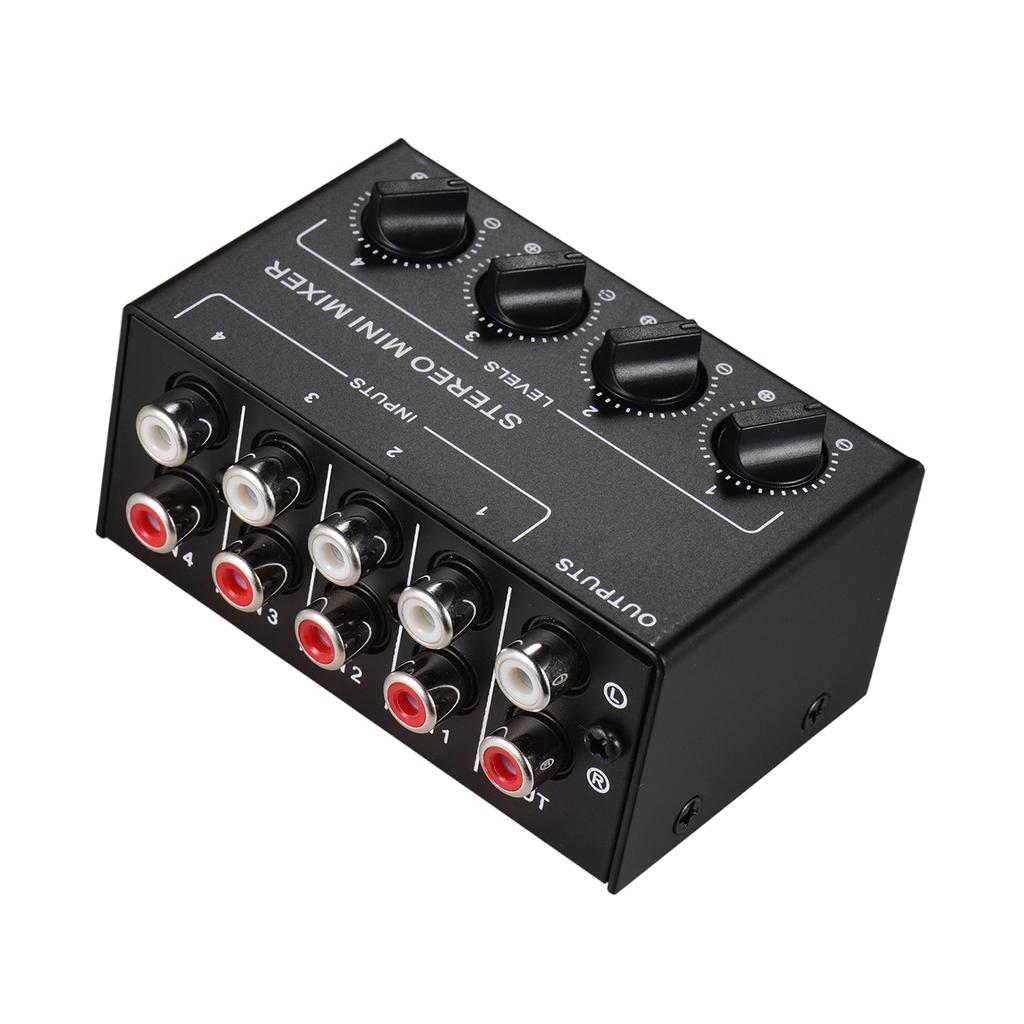 Mini Stereo Audio Mixer with 4 Channel RCA Inputs Separate Volume Controls Full Metal Shell