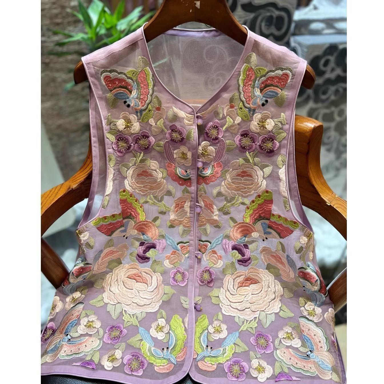 

Летний новый топ-жилет тонкий 2025 вышитый жилет жилет премиум элегантный топ M (under 50kg recommended) фиолетовый