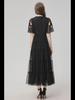 Abito Midi da Donna Nero con Paillettes e Maniche a Trombetta, Vestibilità Slim Fit, 2024