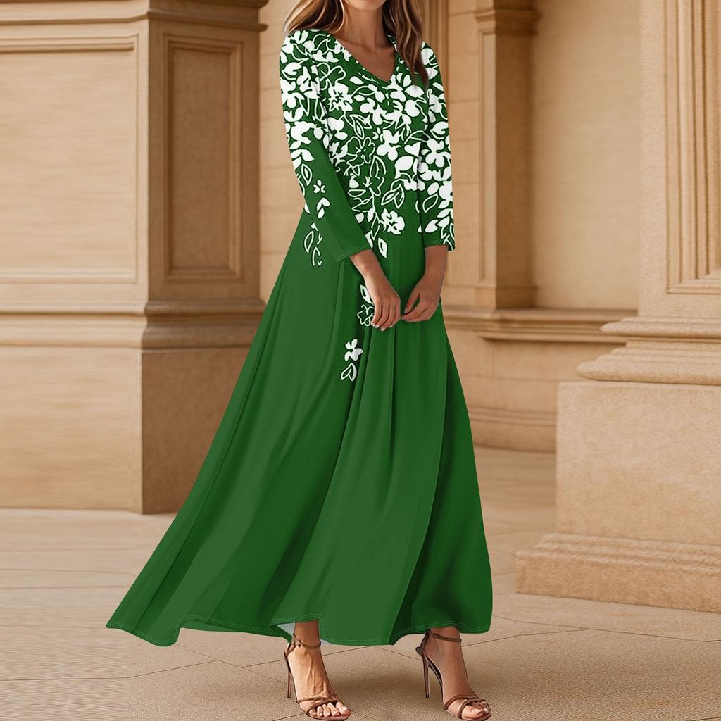 Kjoler For Damer Vintage Blomst Tunika Midjet Midi Kjole Sommer Casual 3/4 Ermet Kjole