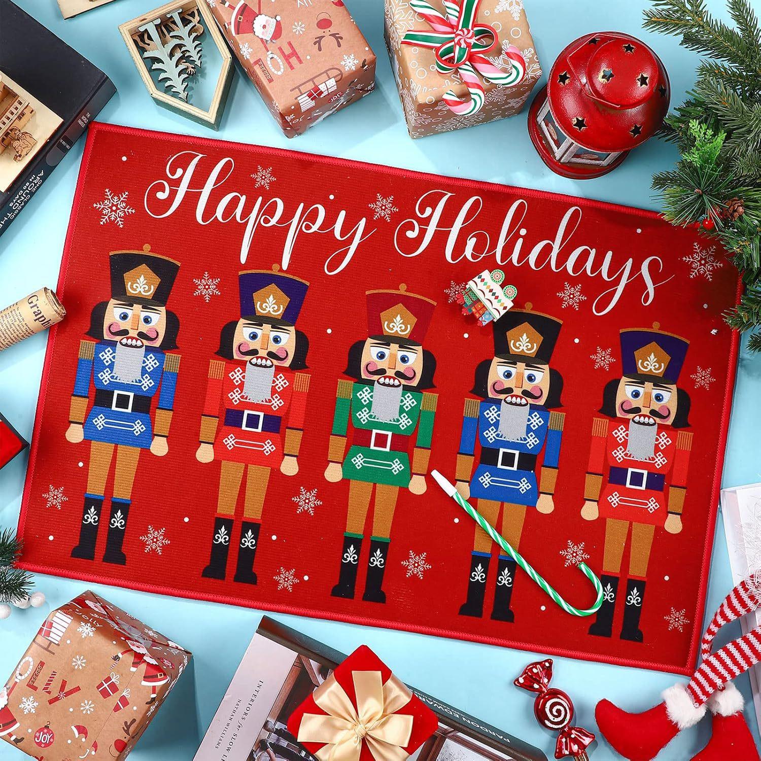 

VIKAMA Nutcracker Christmas Mat Home Decor Living Room Bedroom Kitchen Area Carpet Happy Holidays Entrance Door Welcome Mat 40x60cm 16x24inch