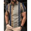 3D Printed Striped Color Block Men's Polo Shirt, Colorful Pattern T-shirt, Summer Loose Street Lapel