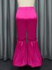 AOMEI Fuchsia Flare Pants for Women Shiny Elastic Satin Back Zipper High Waist Bell Bottoms Dressy Trousers Trendy Capris