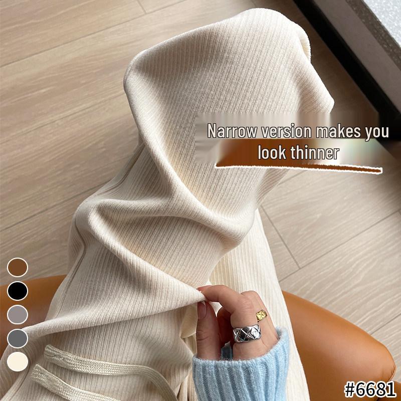 

Off-white Chenille Slim-Fit Faux Cashmere Wide-Leg Pants for Petite Women, Autumn/Winter, Fleece-Lined Straight Knit Glutinous Rice Pants 2XL /30