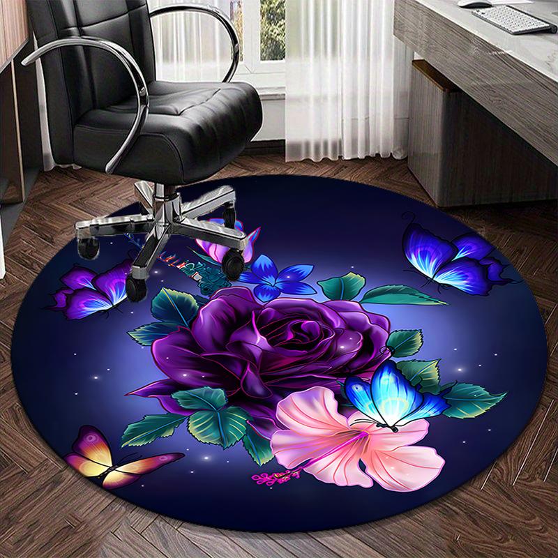 Floral Elegance In Pink Roses round carpet Chair cushion Round Entryway Rug, Soft Round Rugs for Living Room, Bedroom, Circle Carpet decor gifts