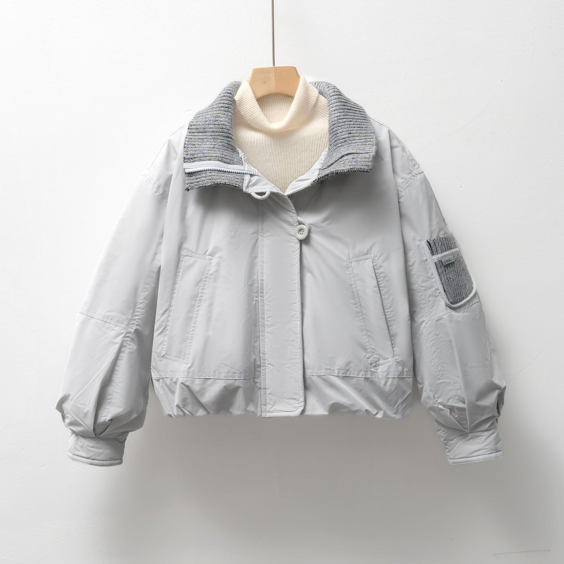 Пуховик женский повседневный куртка осенне-зимняя простая однотонная свободного кроя L серый