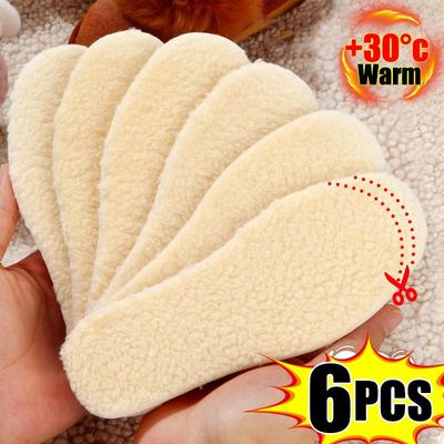 6pair Winter Plush Insole, Padded And Thickened Can Be Cut Fur Body Sweat Moisture Soft And Comfortable Warm Insole