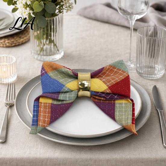 Foldable Napkins for Banquet Colorful Buffalo Check Napkin, Plaid Cotton Linen Retro Washable Cloth Christmas Napkin Dinner Table, Wedding, Party, 16