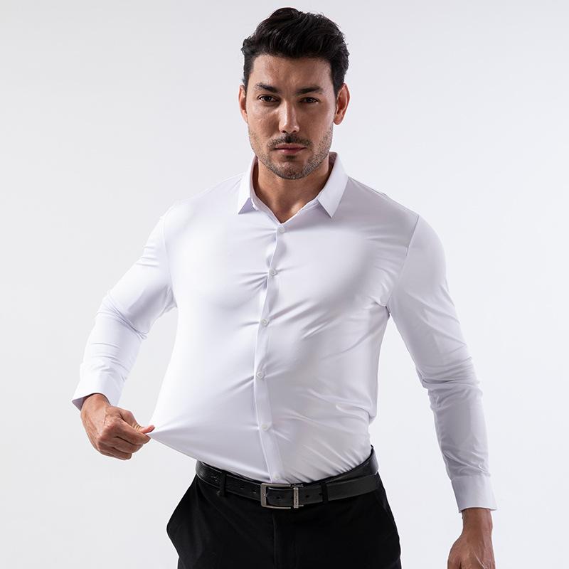 Men S Long Sleeve Stretch Solid Color Business Casual Shirt