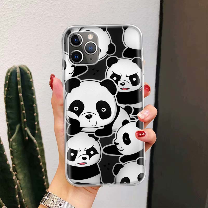 Cartoon Cute Panda Bear For iPhone 17 Air 16 15 14 Plus 13 Mini 12 11 Pro Max Phone Case 16E 7 Print 8 SE Fundas Cover Soft Coqu