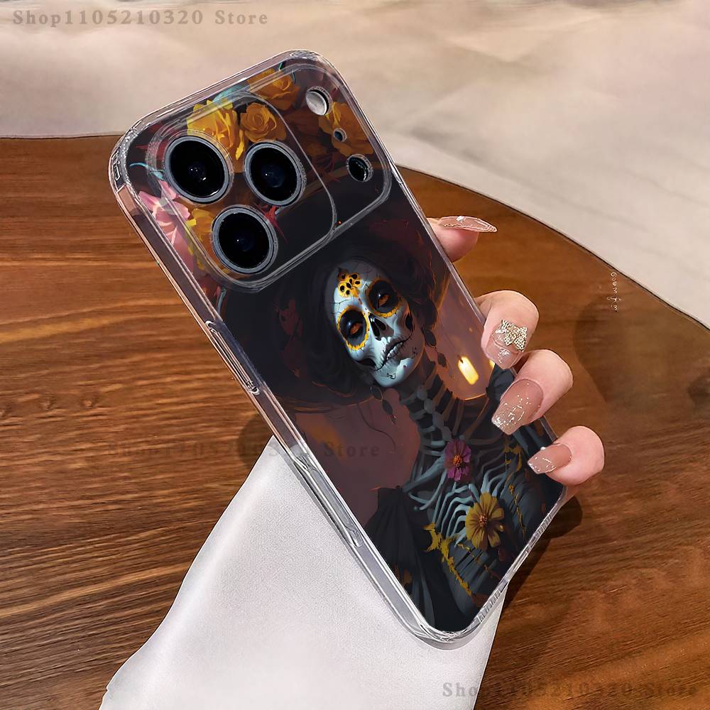 

Skull Girl Catrina Mexican Phone Case iPhone17 16 15 14 13 12 11 Pro Max Plus Mini Clear Full Back Cover Silicone Soft Shell iPhone14PROMAX