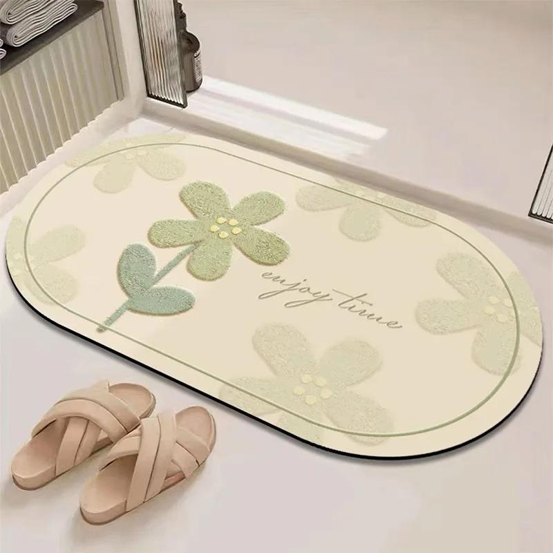 Bathroom Diatom Mud Absorbent Mat Household Fresh Flower Anti-Slip Easy Scrub Mat Bedroom Bedside Bathroom Door Mat