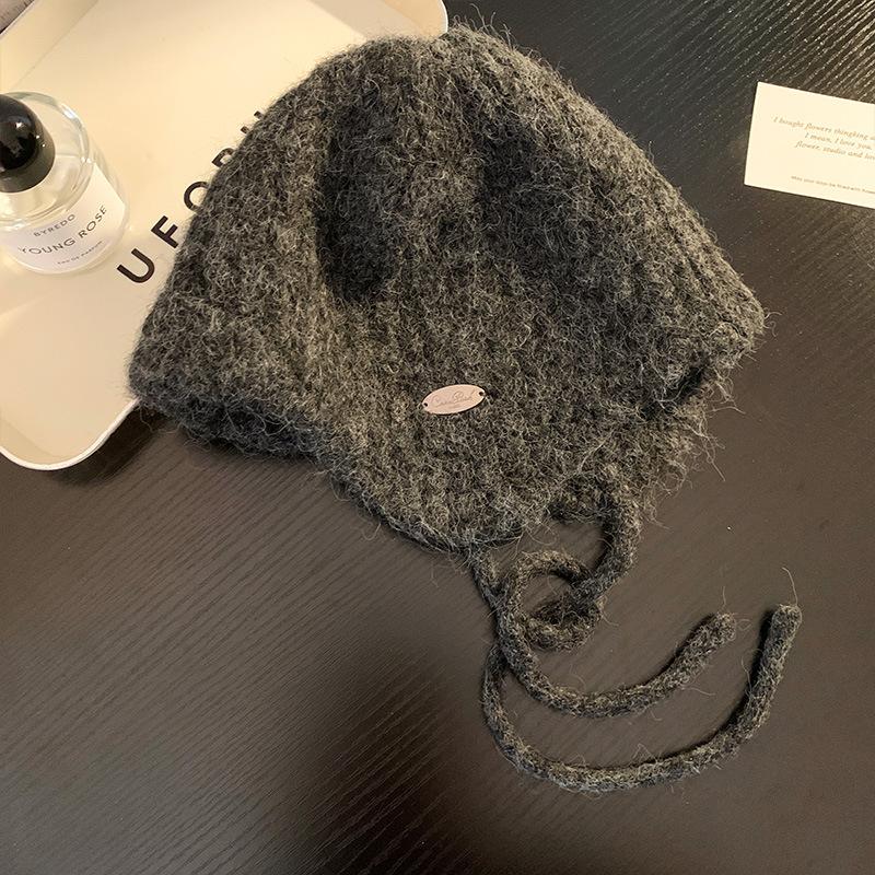 Winter Hat Women's Fleece Ear Protectors Knitted Wool Hat Big Head Circumference Headgear Outdoor Warmth