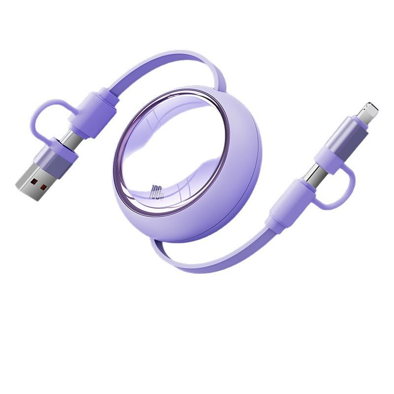 4-in-1 100W Retractable Fast Charging Cable, Compatible with Apple & Huawei.