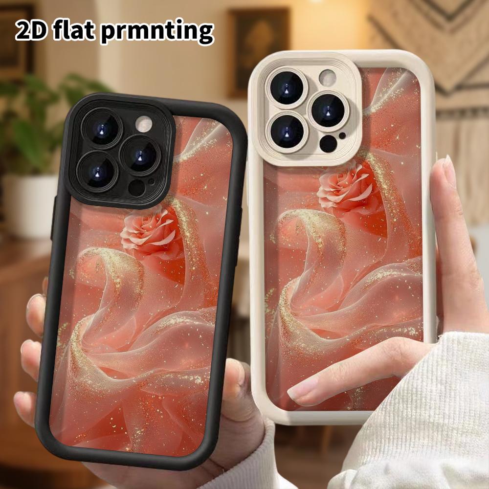 Phone Case: 2D Flat Design Suitable for iPhone 18 17 16 15 14 13 Pro Gradient Protective Case, Misty Rose, Christmas and Halloween Gifts