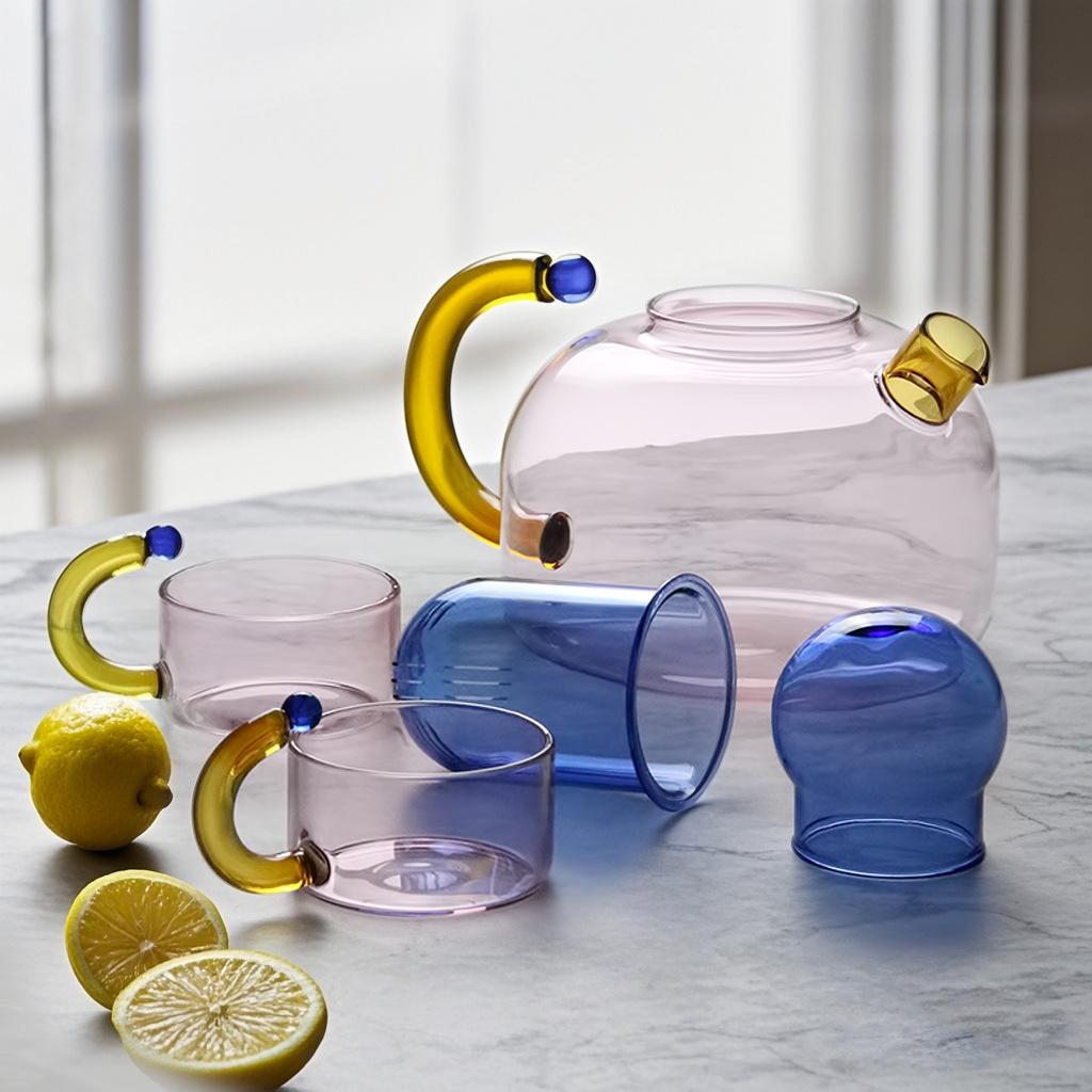 Colorful Heat-Resistant Glass Teapot And Tea Cup Set with Tea Infuser - Durable Glass Teaware Kettle for Brewing Tea