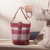 Red bag with a high-end feel, bucket bag for women, niche houndstooth pattern shoulder bag, vintage and stylish wedding bag, bridal gift for women