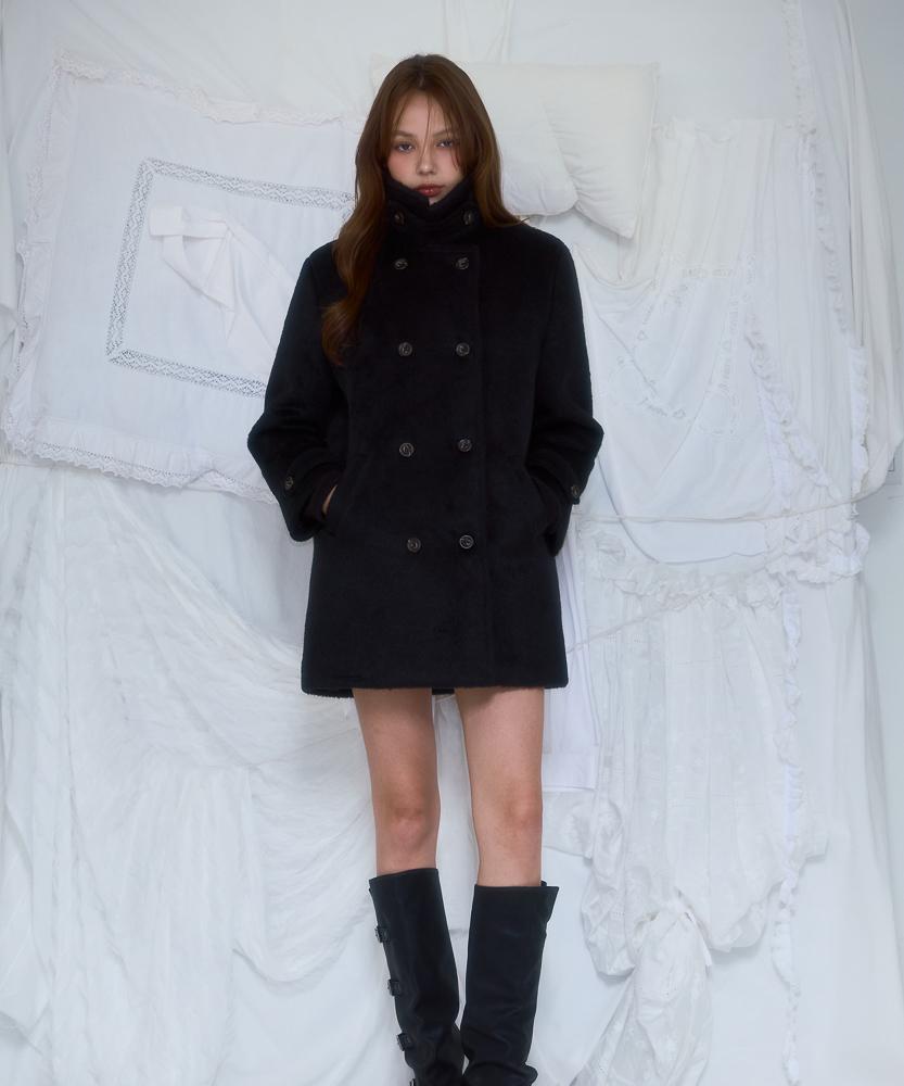 Rosefranz Two-Button Wool Half Coat [Black]