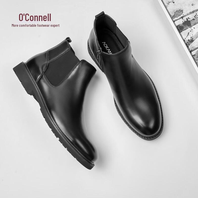 Aokang Men s Plush Lined Leather Chelsea Boots 40